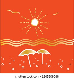 Summer vector logo. Seaside logo. Vacation emblem. Sun and sea sign