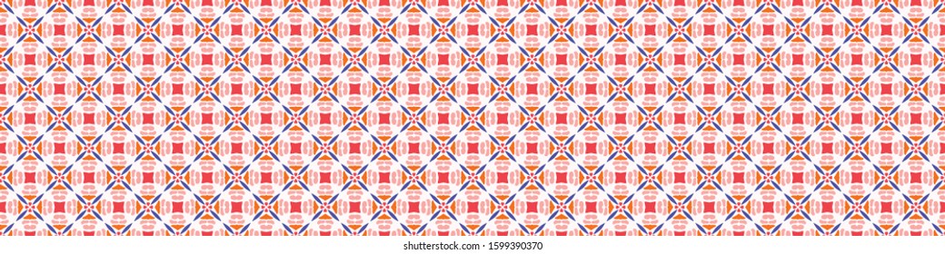 Summer vector mosaic classic blue red on white banner background. Vintage retro mariner style seamless border pattern. Geometric flourish Motif. Bright Decorative stylized ribbon trim edge.