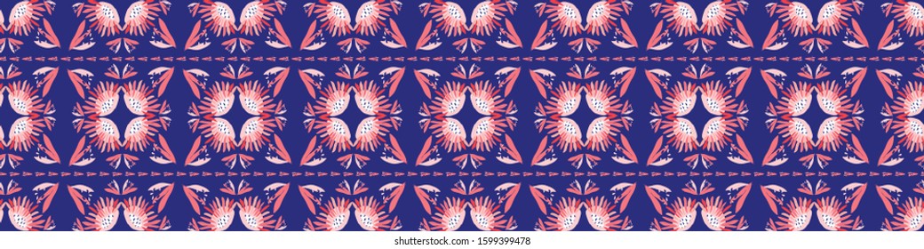Summer vector mosaic classic white blue red on white background. Vintage retro mariner style seamless border pattern. Geometric flourish motif. Decorative stylized ribbon trim edge.