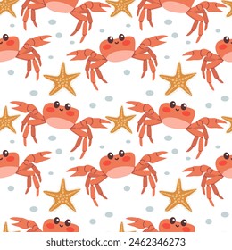 summer vector pattern cute childish kids pattern design crabs sea mew sea gull wrapping paper design background fun fabric seamless animal marine nautical  wallpaper art illustration beach