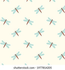 summer vector pattern with flying dragonflies on a white background