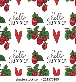 Summer vector pattern with raspberry and heart.