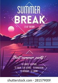 Summer vector poster beach party pink