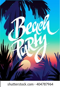 Summer vector poster beach party blue palm