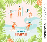 Summer vector poster. People on the beach.