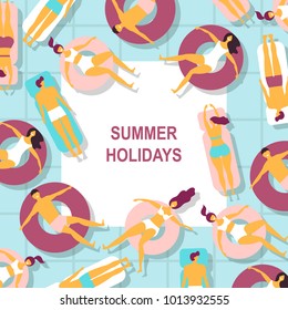 Summer vector poster. People on the beach.