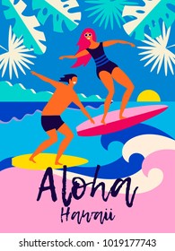 Afiche vectorial de verano. Gente en la playa.
