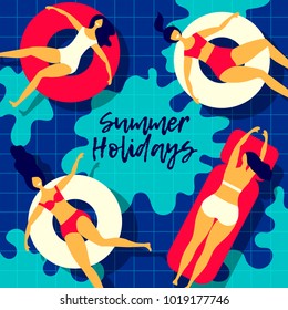 Summer vector poster. People on the beach.