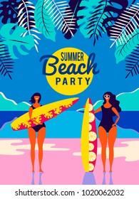 Summer vector poster. People on the beach.
