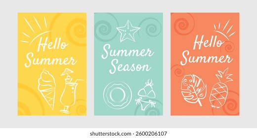 Summer vector poster set design.Summer text on a colored background. Vector illustration