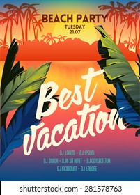 Summer vector poster sunset beach party