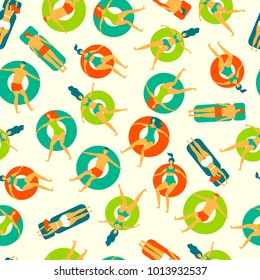 Summer vector seamless background. People on the beach.