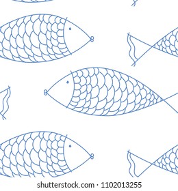 summer vector seamless pattern with fishes. texture