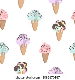 Summer vector seamless pattern with funny ice cream illustration
