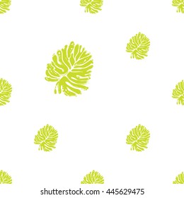 Summer vector seamless pattern with green palm leaf. Hand draw vector illustration.