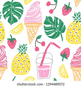 Summer vector seamless pattern. Line cute doodle background