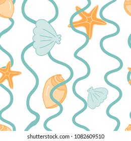 Summer vector seamless pattern. The sea and shells