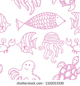 summer vector seamless pattern with sea creatures