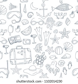 summer vector seamless pattern with travel things