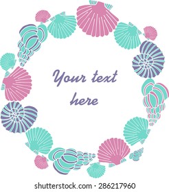 Summer vector seashell frame for the text. Decorative vector boarder for greeting cards