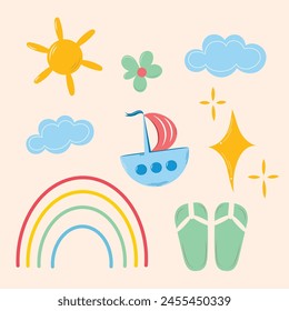 Summer vector set with cute elements