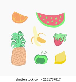 Summer vector set with different fruits and berries.