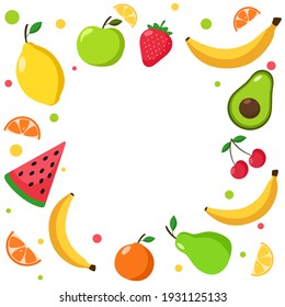 Summer vector set of fruits in flat style. Isolated on a white background.
