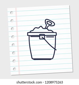The summer vector sketch bucket icon in doodle style with a paper background. vector illustration