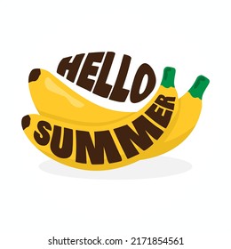 Sommer-Vektordesign. Hallo Sommer-Text in Banana Vektorhintergrund für tropische Jahreszeit Urlaub Grußbotschaften. Vektorgrafik EPS.8 EPS.10