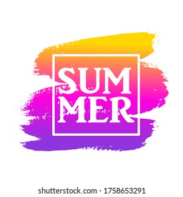 Ilustración de la plantilla vectorial de verano. Dibujar a mano la tinta de pincel gradiente con la palabra Verano en el marco. Fondo para la venta de impresión, tienda, cartel, añadir