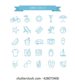 summer vector  thin line icons set for your design