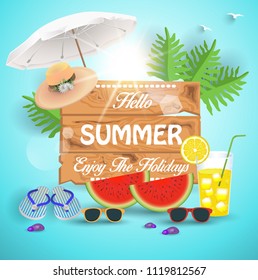 summer vector time. colorful beach and summer elements.