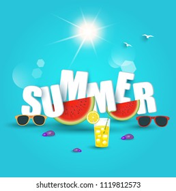 summer vector time. colorful beach and summer elements.