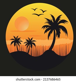 Summer vector t-shirt design with palm tree and bird