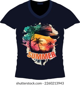 Summer vector tshirt design template, Summer time nature vacation retro vintage style