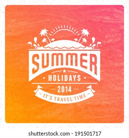 Summer vector typography. Summer holidays message for your design watercolor vector background. 