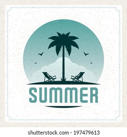 Summer vector typography poster design. Summer beach vacation and tropical paradise watercolor vector poster or background. 