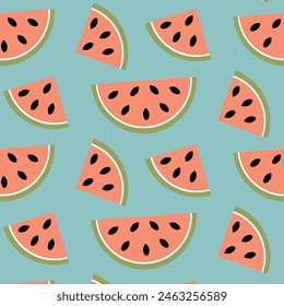 Summer vector watermelon background with fruits and seamless fun pattern.