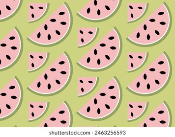 Summer vector watermelon background with fruits and seamless fun pattern.