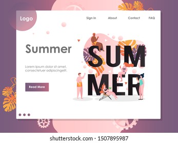 Summer vector website template, web page and landing page design for website and mobile site development. Beach vacation, summertime, travel.