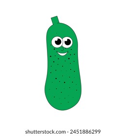 Summer Vegetable Cucumber. Retro groovy character patch. Trendy sticker with funky comic mascot. Vector illustration 60s, 70s style.