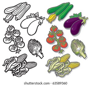 Summer Vegetable Icons 1 Vector icon collection of vegetable related images. Fully editable layers included