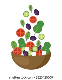 Summer vegetable salad.Vegetable ingredients in the air.Vector illustration