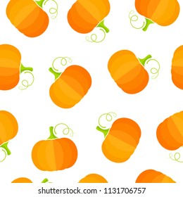 Summer vegetable seamless pattern. Fashion texture background design with pumpkin or squash vegetables in natural orange and yellow colors. Cute vector illustration for wrapping paper, restaurant menu