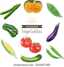 Conjunto de verduras de verano en estilo de acuarela