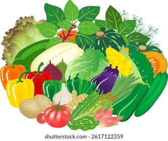 The summer vegetables isolated on white background