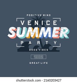 Summer Venice Party California West Coast Beach Graphic Design Vector With Silhouette Palm Tree 