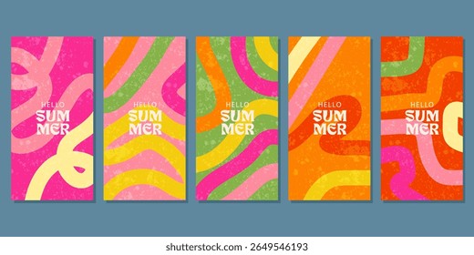 Summer vertical abstract background collection with bright yellow hand drawn lines. vector eps 10