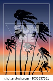 summer vertical backround. palm trees silhouette on sunset