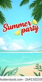 Summer vertical edition promotional illustration beach and palm trees